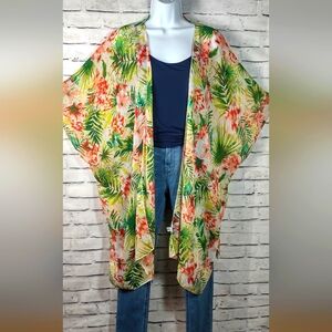Coeur de Vague Floral Print Chiffon Kimono Top